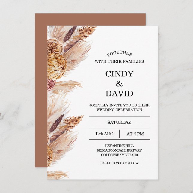 Invitación a la boda de Grass Boho Pampas Floral (Anverso / Reverso)