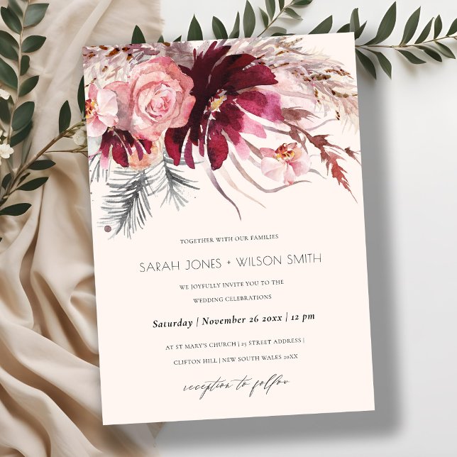 Invitación a la boda de Grass Floral Pampas en Rub (Subido por el creador)