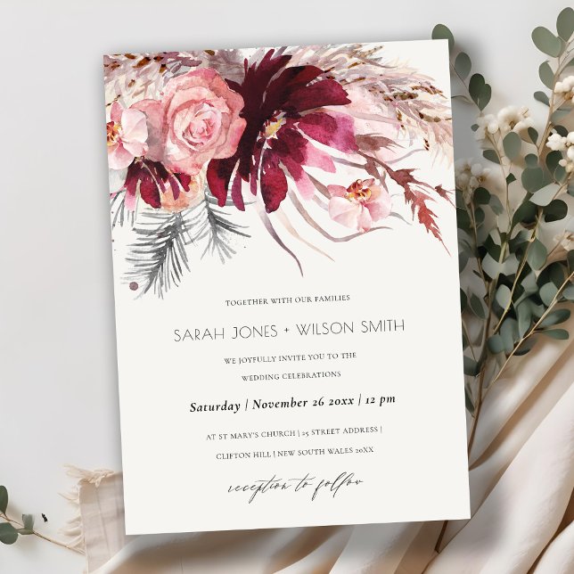 Invitación a la boda de Grass Floral Pampas en Rub (Subido por el creador)