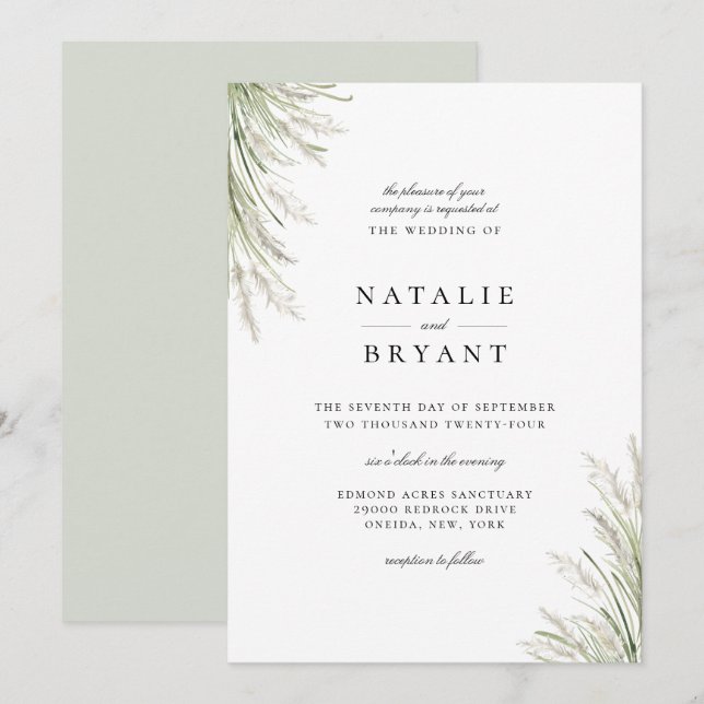 Invitación a la Boda de Grass Pampas Beach (Anverso / Reverso)