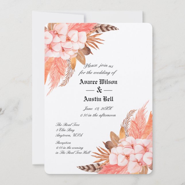 Invitación a la Boda de Grass Peach and Brown Pamp (Anverso)