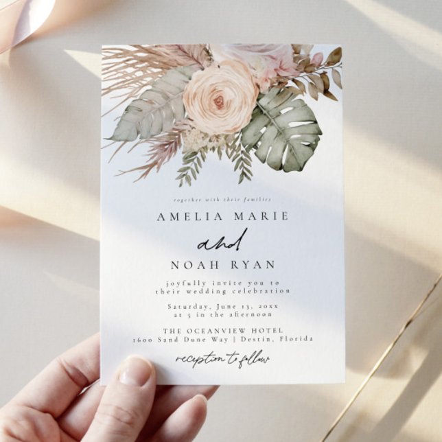 Invitación a la boda de Grass Rosa Boho Pampas (Subido por el creador)