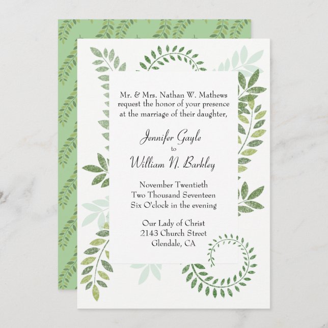 Invitación a la boda de Green Ferns (Anverso / Reverso)