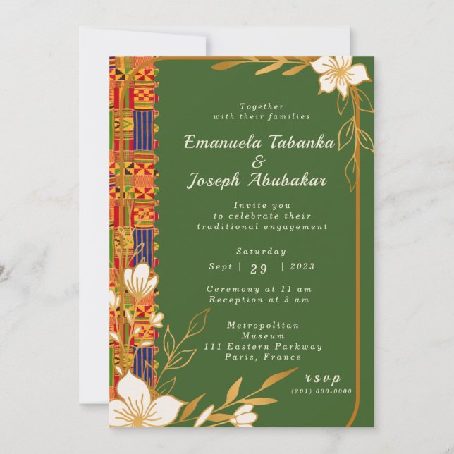 Invitación a la boda de Green Kente, invitación af (Anverso)