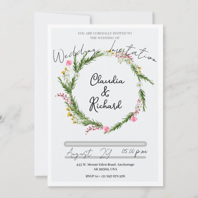 Invitación a la boda de Greenery Grace (Anverso)
