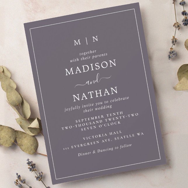 Invitación a la boda de gris con pizarra de monogr (Subido por el creador)
