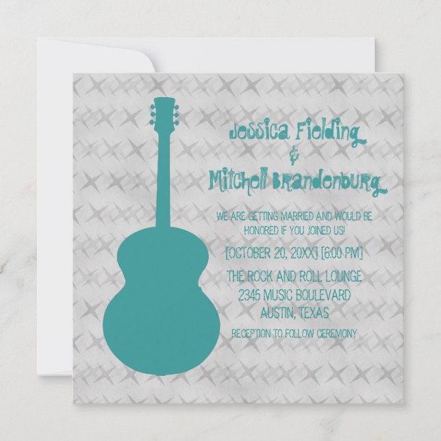 Invitación a la boda de Grunge con guitarra verde  (Anverso)