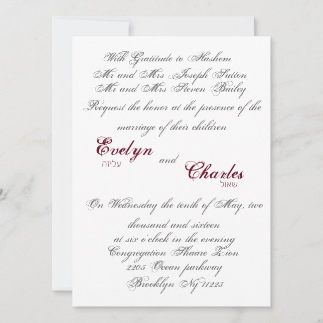 Invitación a la boda de guión clásico. (Anverso)