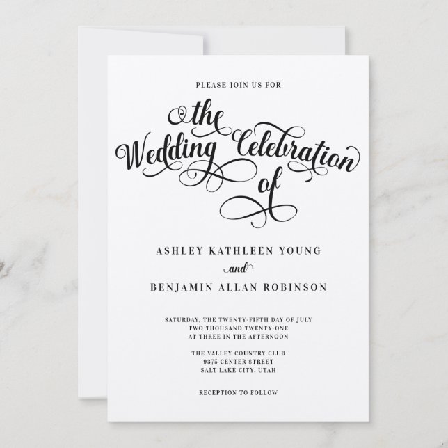 Invitación a la boda de guión elegante (Anverso)