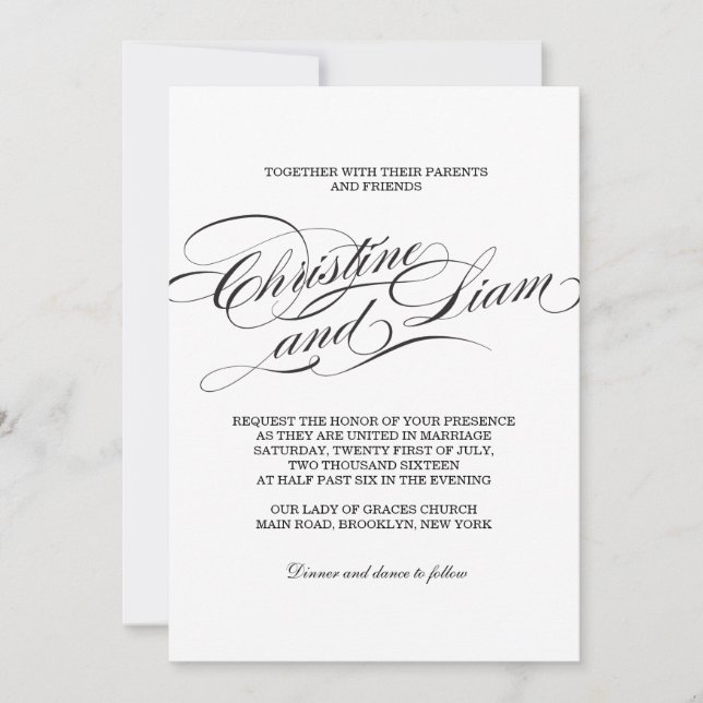 Invitación a la boda de guiones de florecimiento (Anverso)
