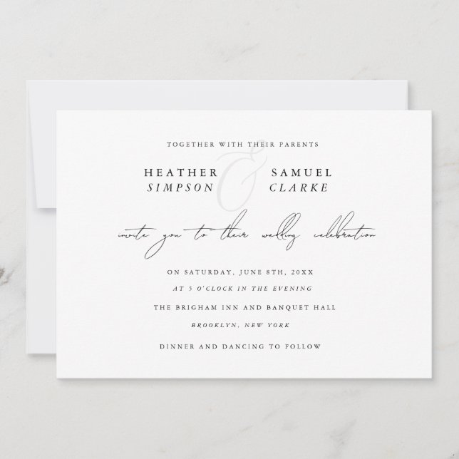 Invitación a la boda de guiones de nombres minimal (Anverso)