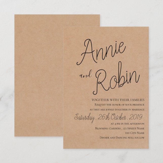Invitación a la boda de guiones del Personalizado  (Anverso / Reverso)