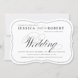 Invitación a la boda de guiones elegantes en blanc