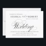Invitación a la boda de guiones elegantes en blanc<br><div class="desc">Clásica invitación a bodas en blanco y negro con un toque moderno que incluye el elegante guión de la palabra "Boda".</div>