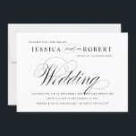 Invitación a la boda de guiones elegantes en blanc<br><div class="desc">Clásica invitación a bodas en blanco y negro con un toque moderno que incluye el elegante guión de la palabra "Boda".</div>