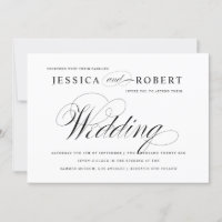 Invitación a la boda de guiones elegantes en blanc