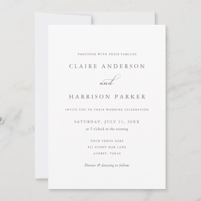Invitación a la boda de guiones simples y elegante (Anverso)