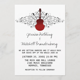 Invitación a la boda de guitarra de Red Swirls