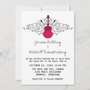 Invitación a la boda de guitarra de Swirls Pink Ho