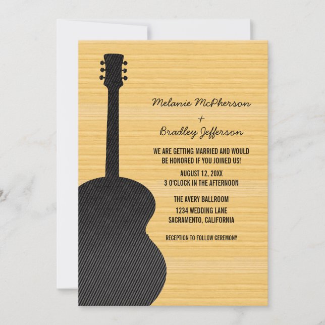 Invitación a la boda de guitarra en el país gris (Anverso)