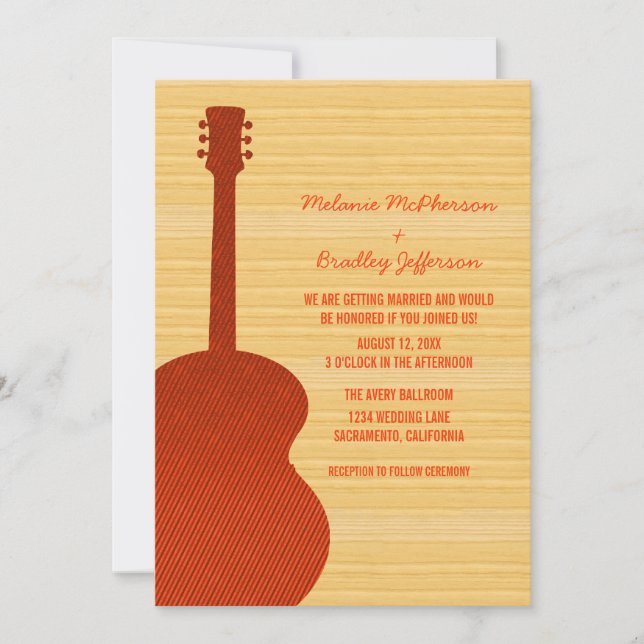 Invitación a la boda de guitarra en el país naranj (Anverso)