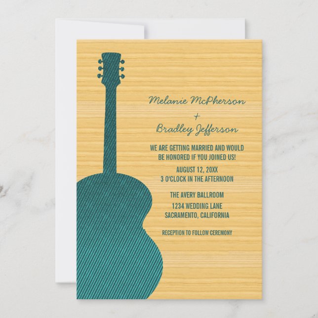 Invitación a la boda de guitarra en el país verde  (Anverso)