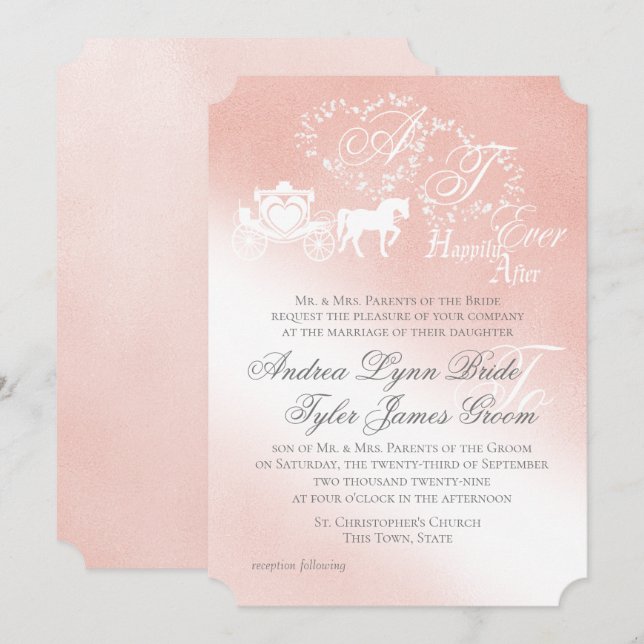 Invitación a la boda de hadas rosadas de Rubor enc (Anverso / Reverso)
