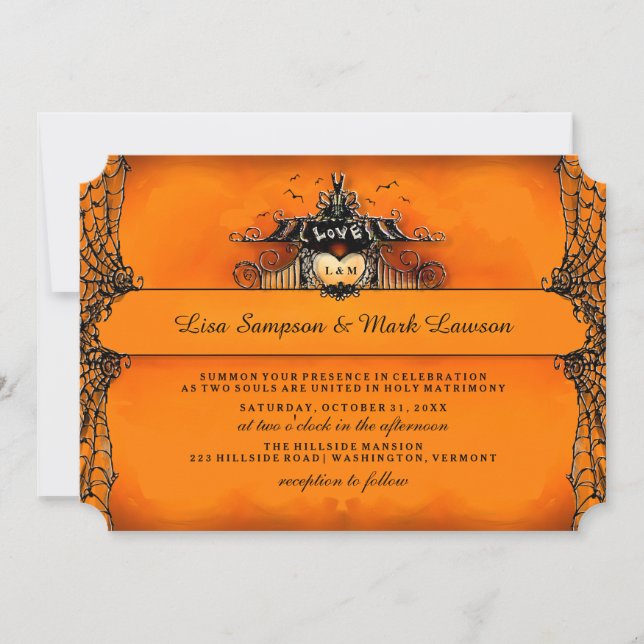 Invitación a la boda de Halloween - Amor negro y N (Anverso)
