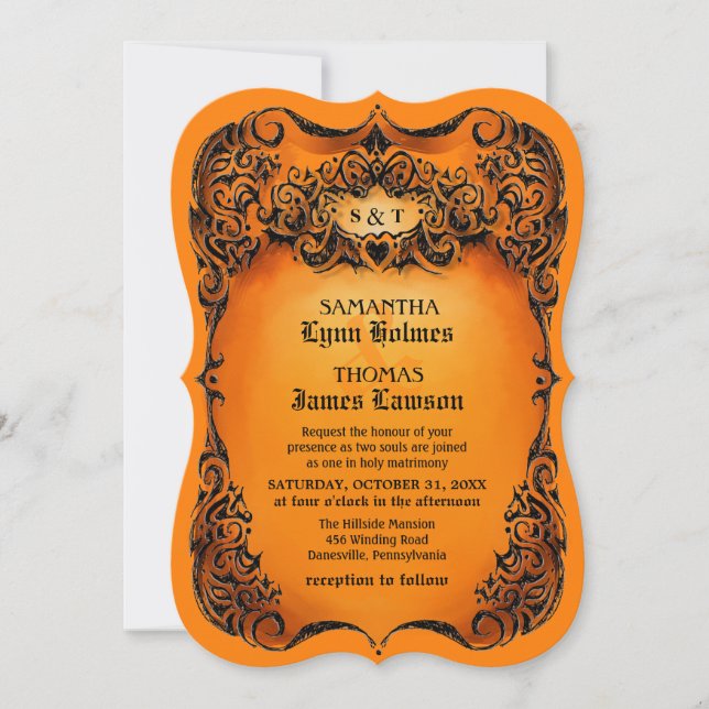 Invitación a la boda de Halloween - Borde negro y  (Anverso)