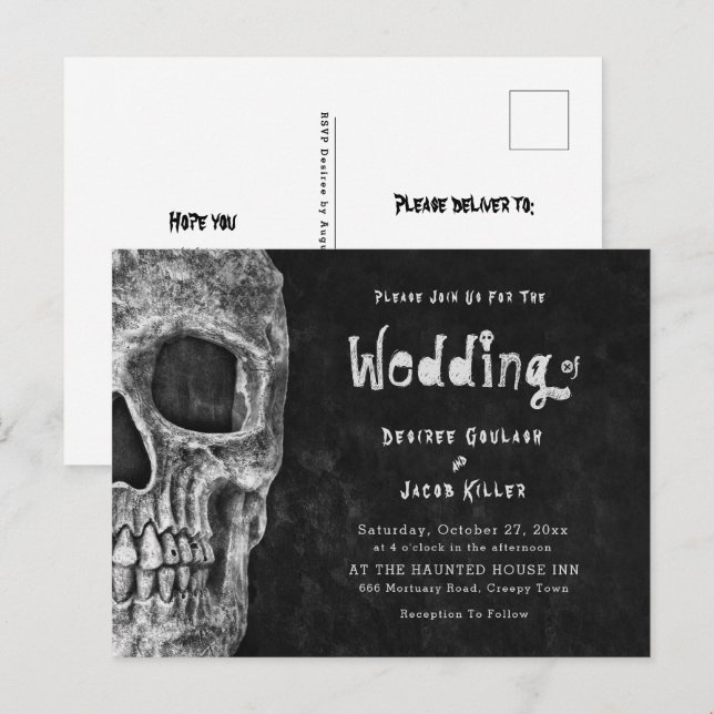 Invitación a la boda de Halloween con cabeza de cr (Anverso / Reverso)