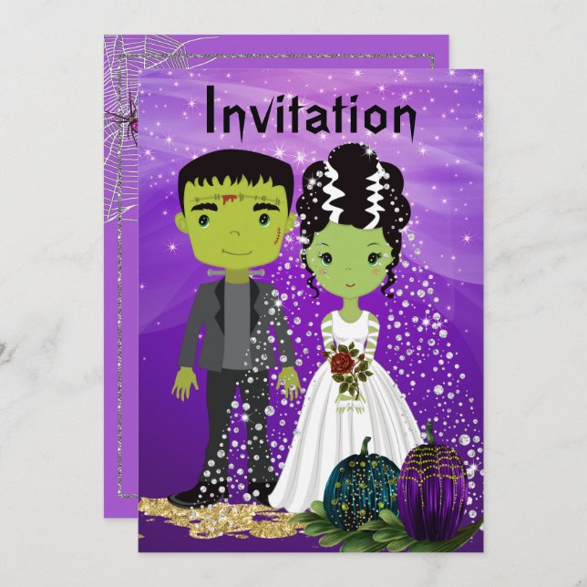 Invitación a la boda de Halloween con novia (Anverso / Reverso)