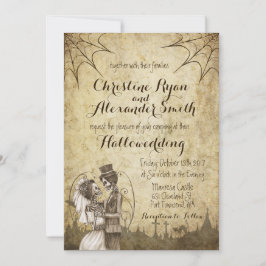 Invitación a la boda de Halloween con pareja Skele