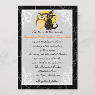 Invitación a la boda de Halloween de Cat & Owl