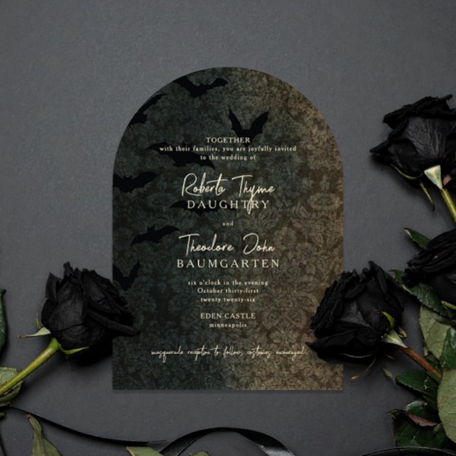 Invitación a la boda de Halloween de Dark Damask R (arch card gothic Victorian Halloween wedding invitation )