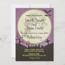 Invitación a la boda de Halloween en morado con lu