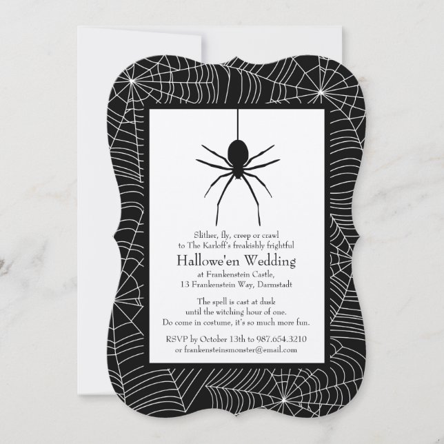 Invitación a la boda de Halloween en Spiderweb (Anverso)