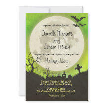 Invitación a la boda de Halloween en verde con lun