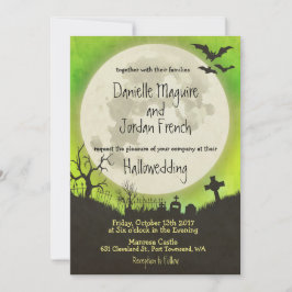 Invitación a la boda de Halloween en verde con lun