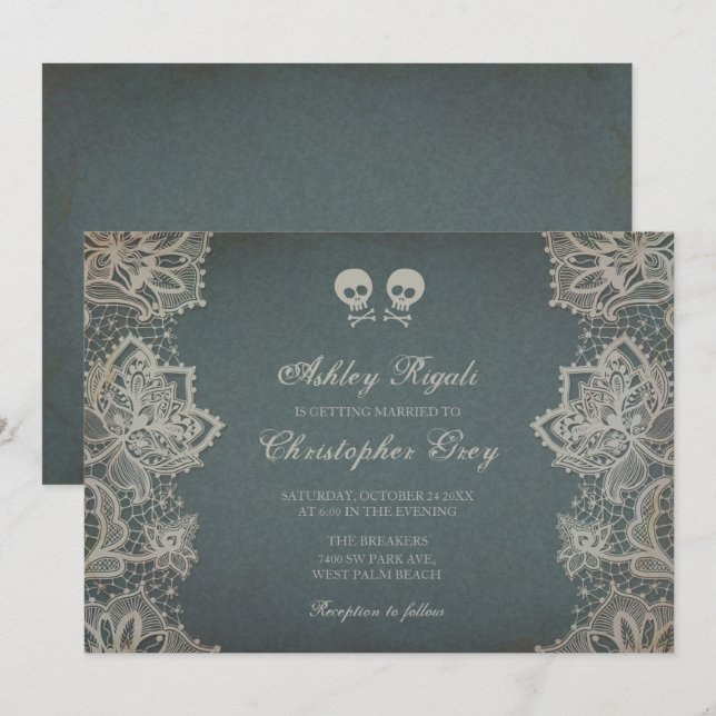 Invitación a la boda de Halloween - Gris vintage (Anverso / Reverso)