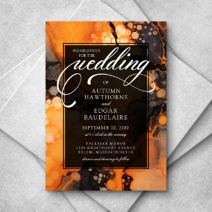 Invitación a la boda de Halloween Negro naranja