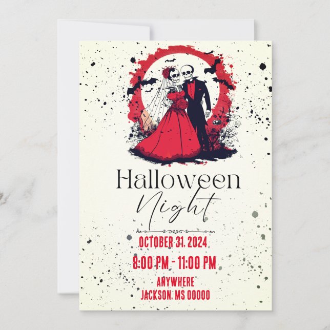 Invitación a la boda de Halloween Rojo (Anverso)