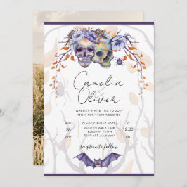 Invitación a la boda de Halloween Skulls góticos P