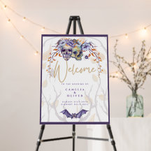 Invitación a la boda de Halloween Skulls góticos P