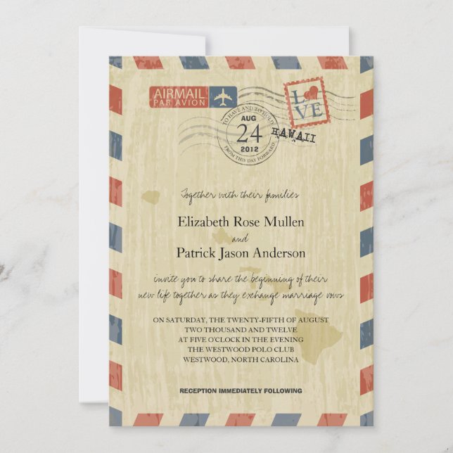Invitación a la boda de Hawái de Antique Airmail (Anverso)
