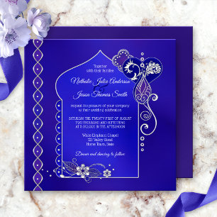 Invitación a la boda de Henna Mehndi, plata azul p