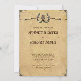 Invitación a la boda de herraduras en un país rúst