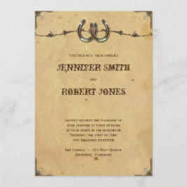 Invitación a la boda de herraduras en un país rúst