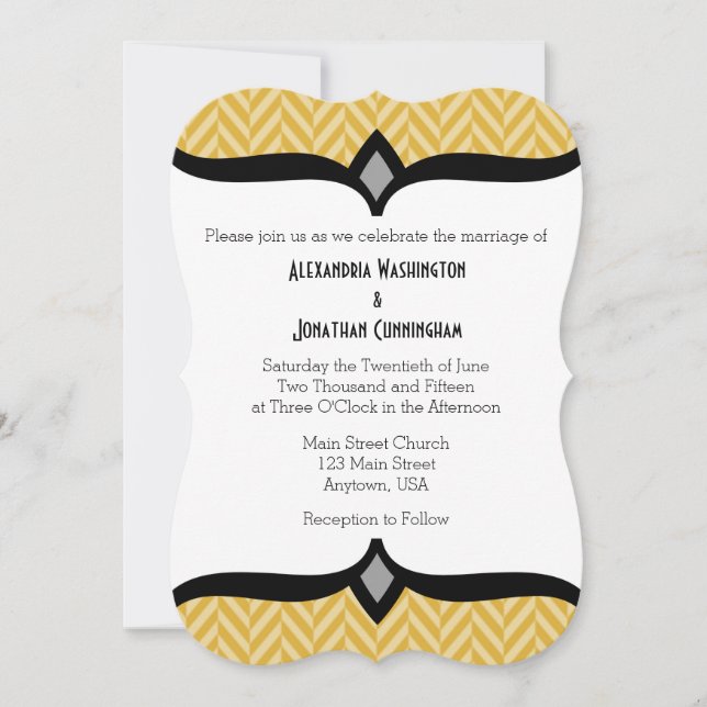 Invitación a la boda de herringbone blanco dorado (Anverso)