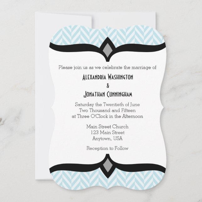 Invitación a la boda de herringbone blanco en polv (Anverso)