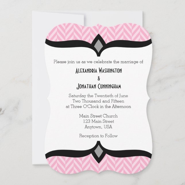 Invitación a la boda de herringbone blanco rosado (Anverso)